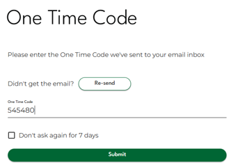 Member Self-Service One Time Code page screenshot